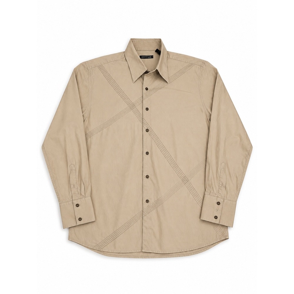 Kenneth Cole New York Mens XXL Tan Cotton Button Down Shirt Pintuck Front